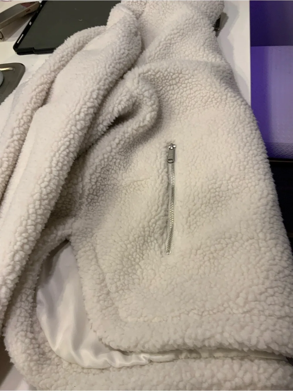 Calvin Klein Jeans Cream Sherpa Zip-Up Jacket